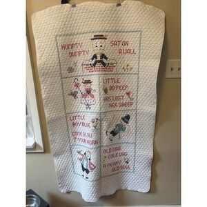 Handmade Vintage Embroidered Storytelling Couch Decorative Blanket Humpty Dumpty